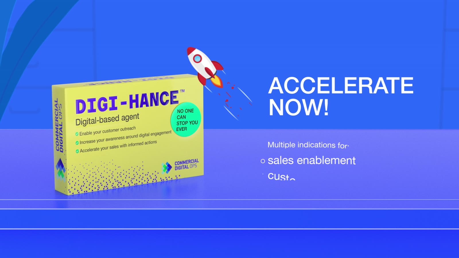 DIGI-HANCE packshot with a rocket and the headline 'Accelerate now!'
