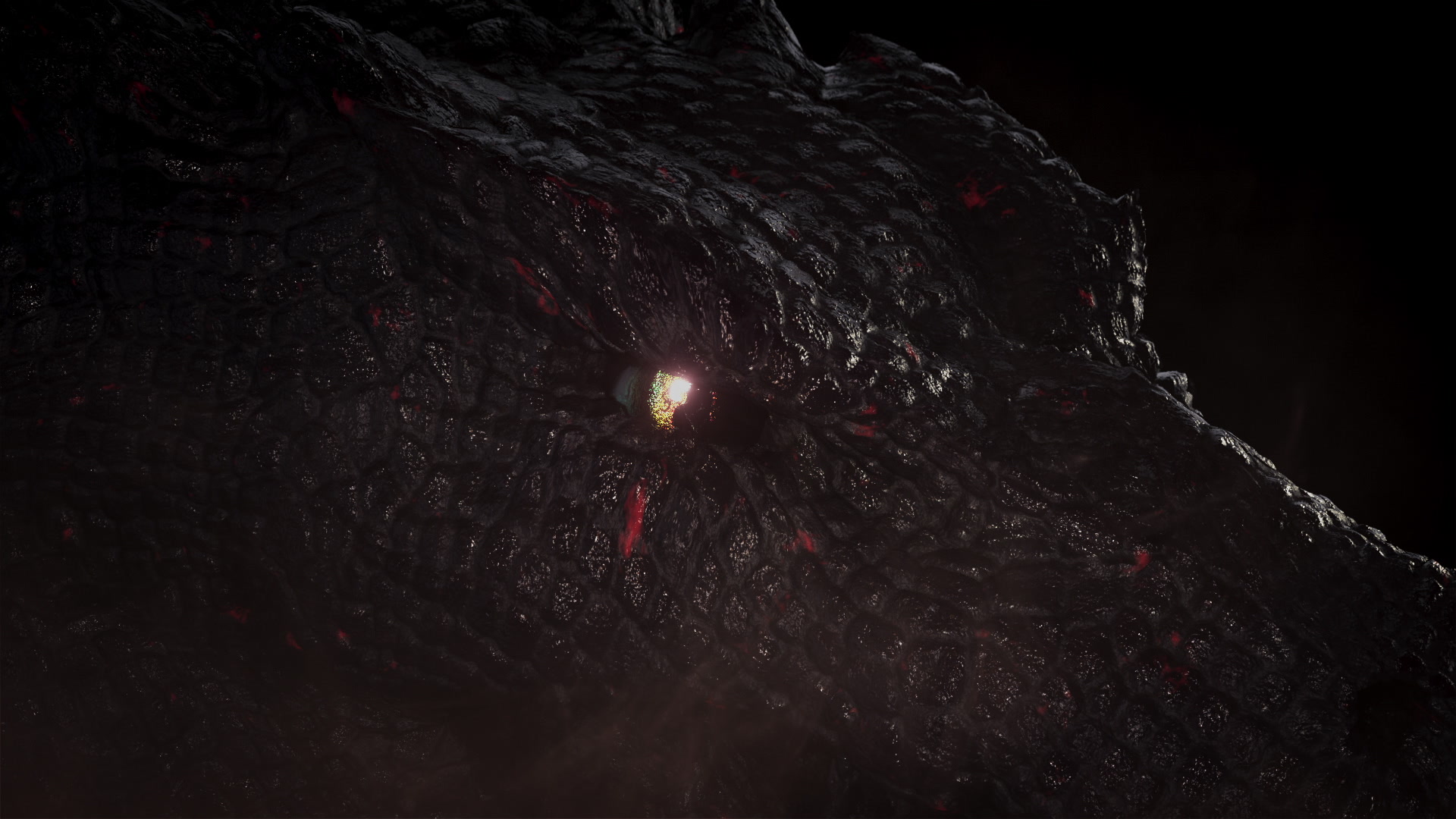 The dragon in the dark, its eye alight